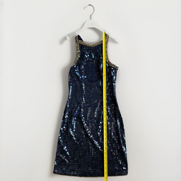 Niteline Della Roufogali Gold Beaded Cocktail Night Out Sexy Dress Size 2 Blue - Picture 6 of 16